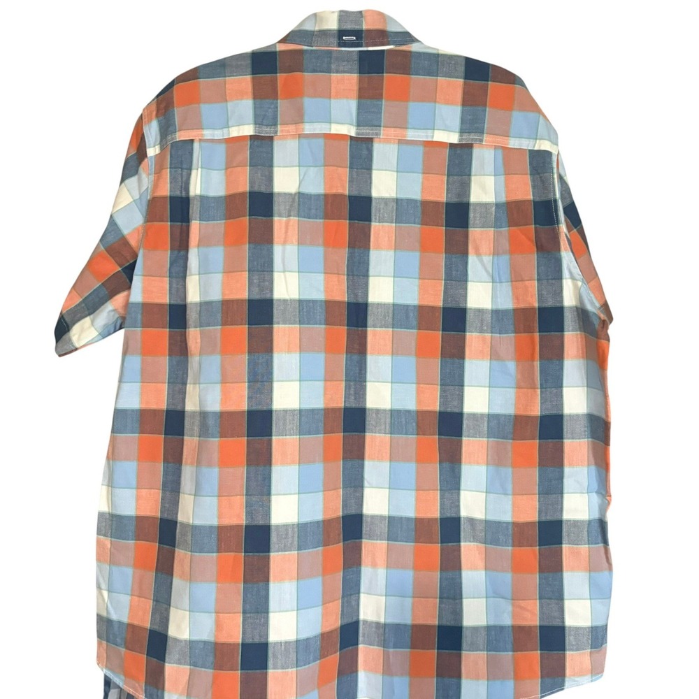 LL Bean Mens XL Traditional Fit Plaid Short Sleeve Button Down Shirt Orange Blue - Picture 12 of 13